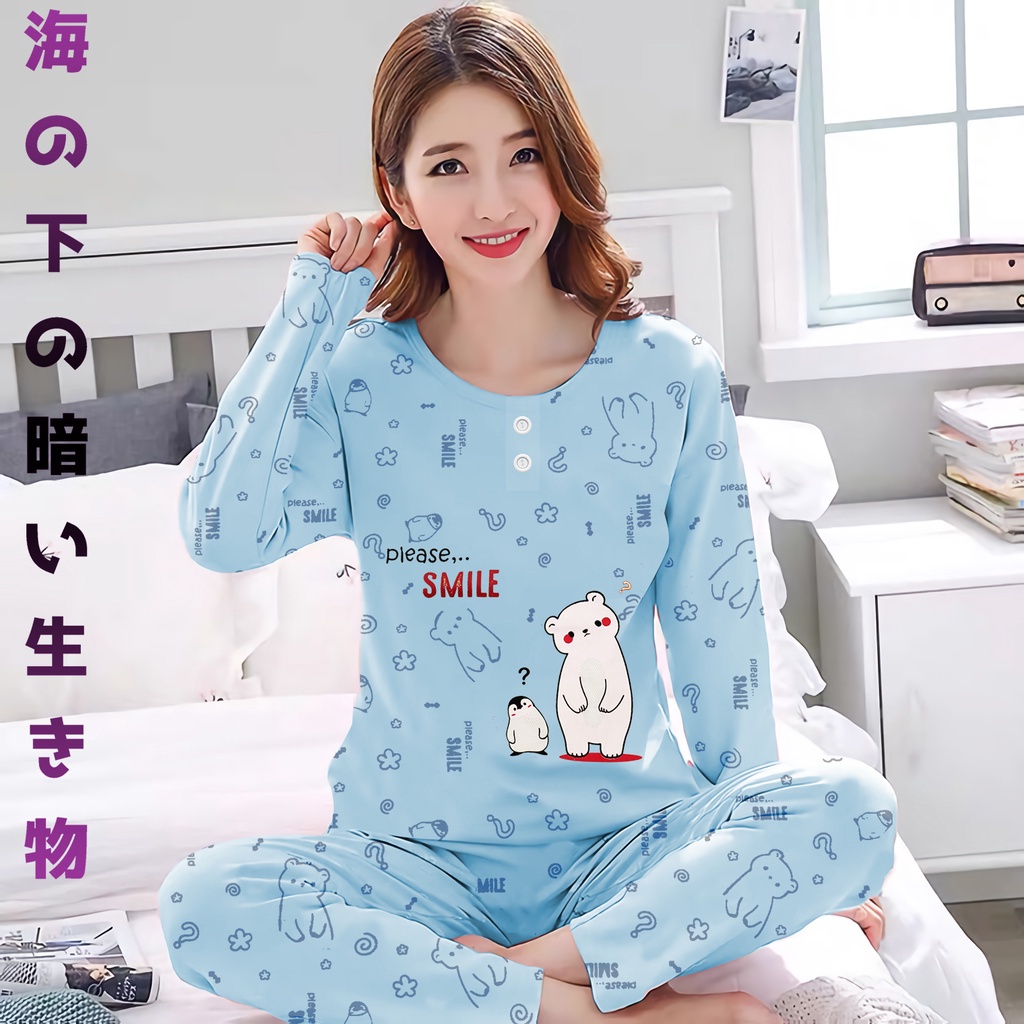 Lilipop.id  Baju Tidur Wanita Penguin Celana Panjang PP Allsize Lengan Panjang Baby Doll Bahan Kaos dewasa