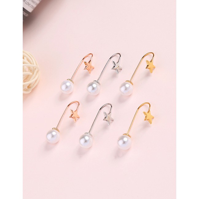 LRC Anting Gantung Fashion Platinum Star Pearl Stud Earrings  F83771