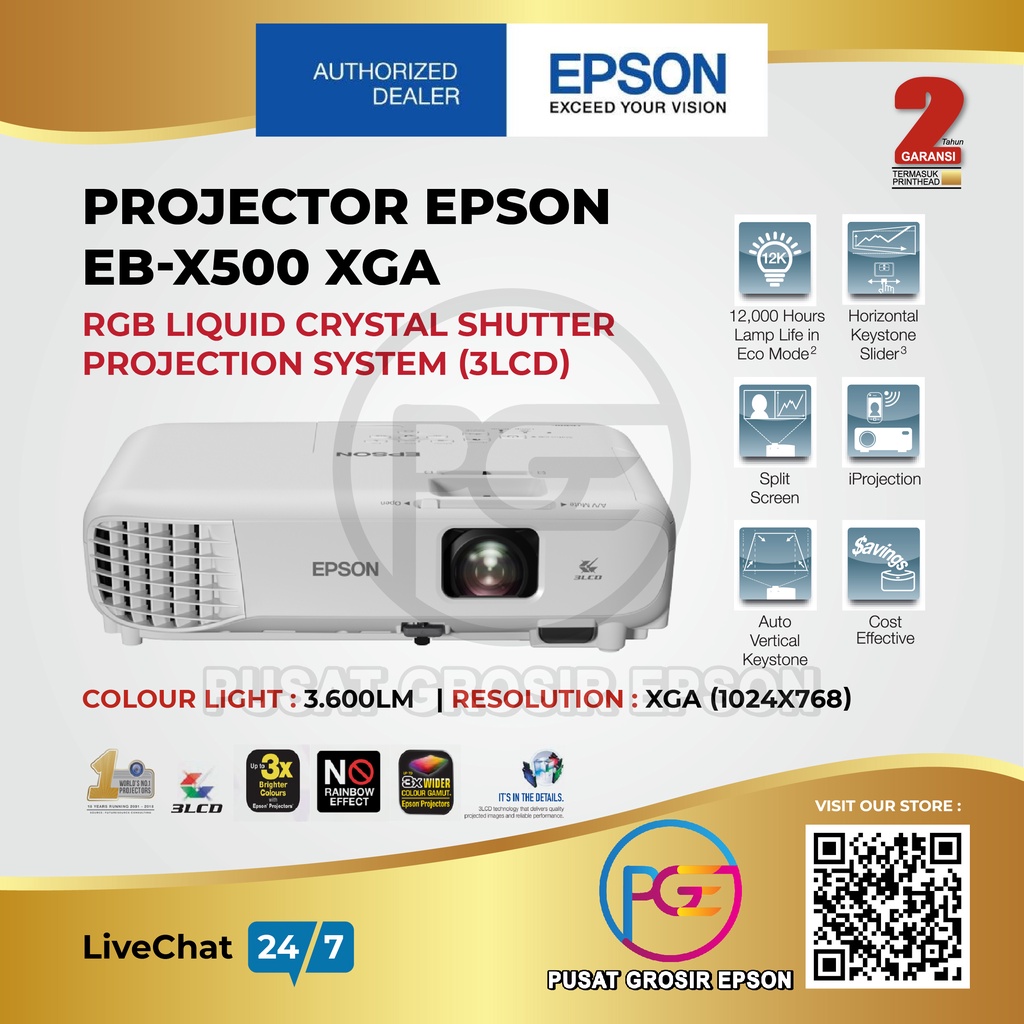 Projector Epson EB-X500 EBX-500 EBX 500 EB X500 EBX500 EB-X500 ORIGINAL DAN GARANSI RESMI