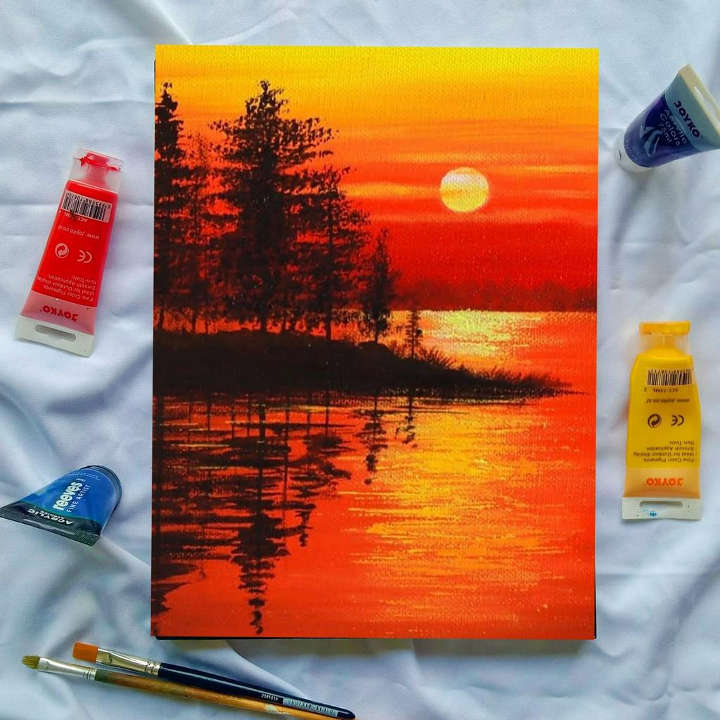 Lukisan Kanvas Canvas 20x30cm Hiasan Dinding Aesthetic Motif Senja Pink