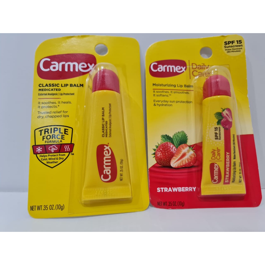 Carmex Classic Daily Care Moisturizing Lip Balm Stick Medicated SPF15 Strawberry Classic or Cherry