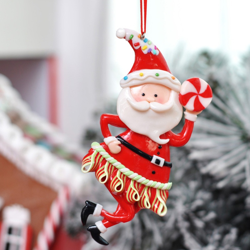 3pcs / Set Ornamen Gantung Bentuk Kartun Santa Claus Bahan Resin Untuk Dekorasi Pohon Natal