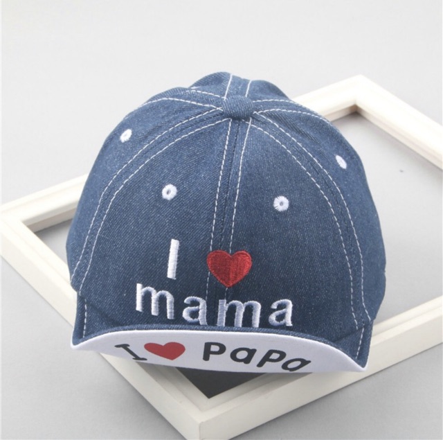 TOPI IMPORT I LOVE PAPA / I LOVE MAMA , TOPI BASEBALL HAT CAP BEANIE DENIM LEMBUT BAYI BALITA UNISEX