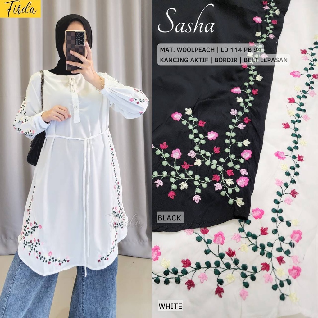 Sasha Tunik Firda Atasan Wanita Lengan Panjang Warna Putih Jumbo Bigsize LD 110 120 XXXL Bahan Wollp