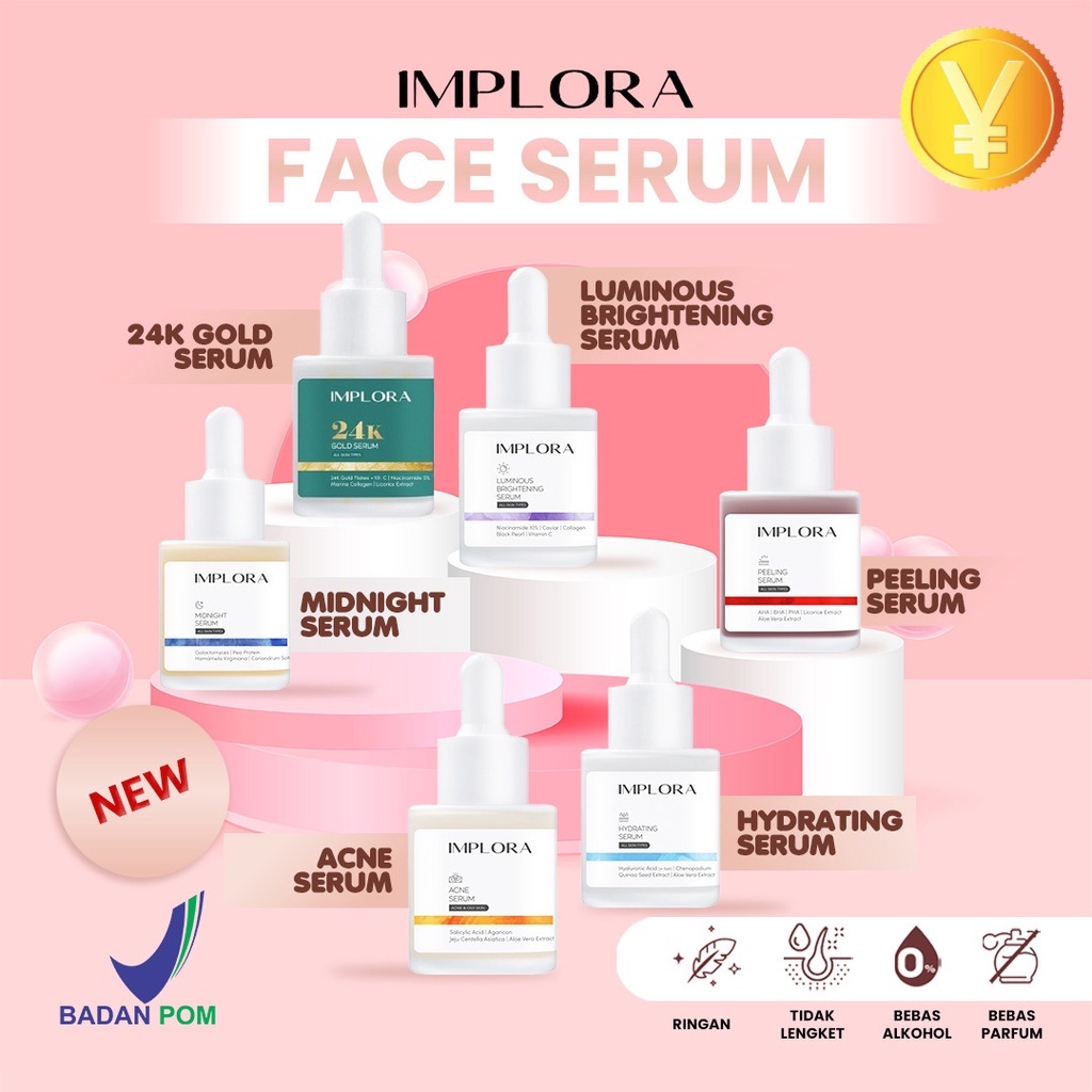 IMPLORA Face Serum | Serum Wajah Acne Brightening | Peeling | Midnight Serum Wajah BPOM 20ml