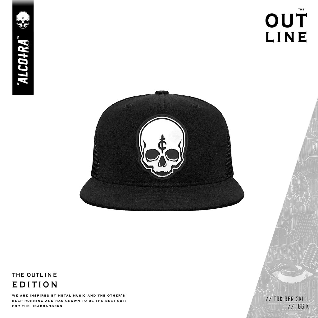 TRK RBR SKULL L / TRUCKER / TOPI JARING HITAM LOGO LABEL KARET