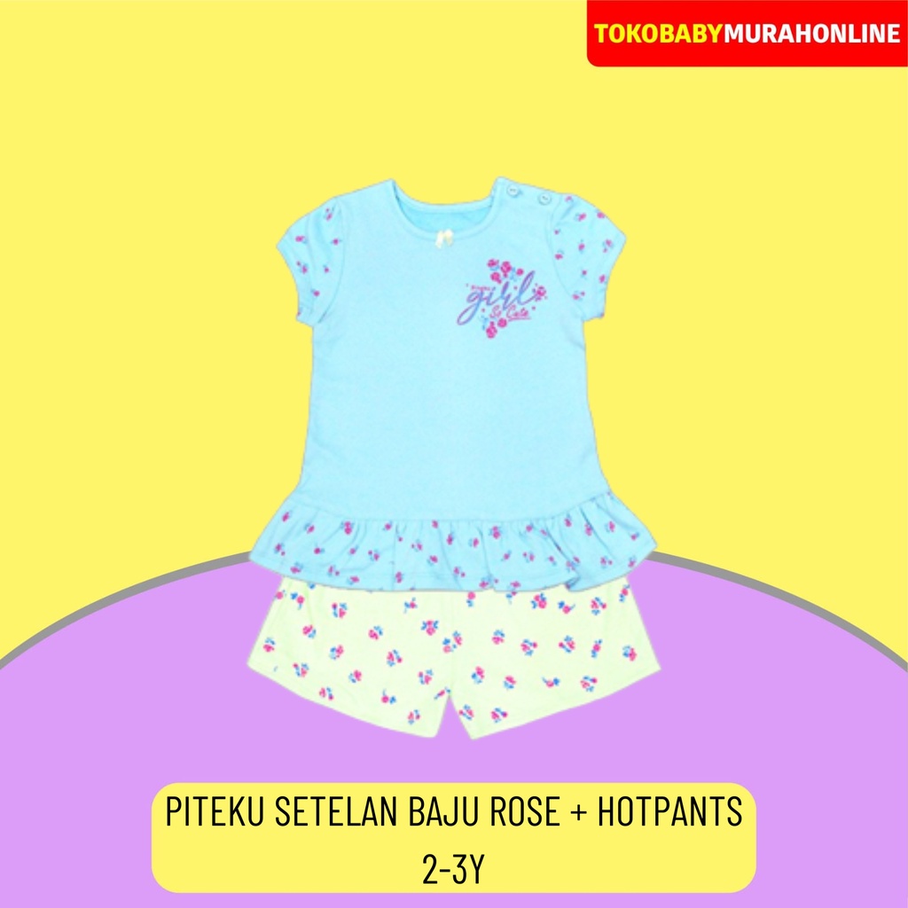 PITEKU SETELAN BAJU + HOTPANTS ROSE 2-3Y / SETELAN BAJU ANAK