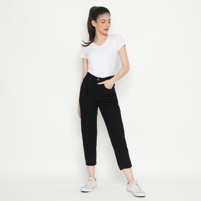 Celana Boyfriend Plain Hitam / High Waist Boyfriend Wanita Hitam / Boyfriend Polos Wanita