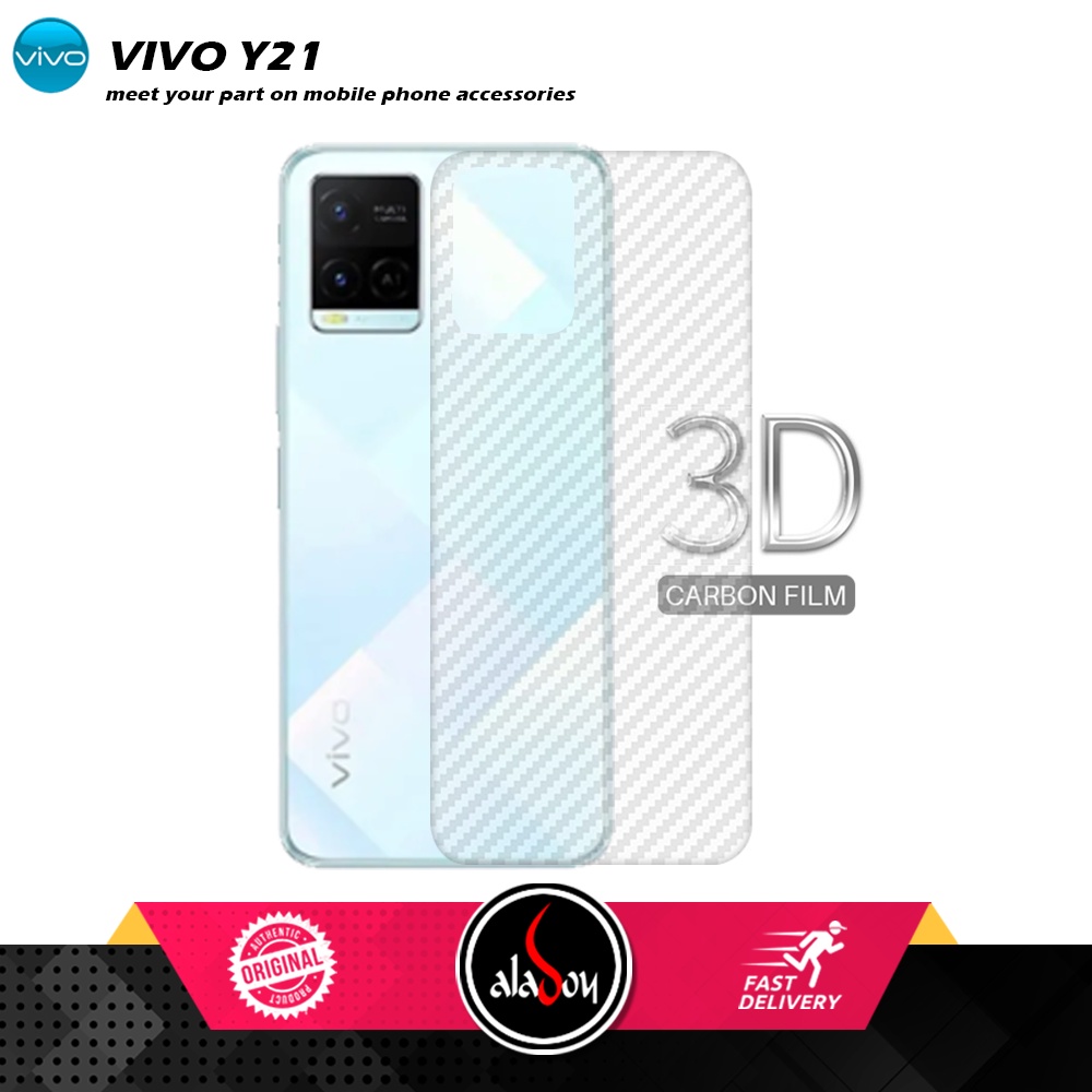 Case VIVO Y21 Armor Fushion Transparent Casing + Tempered Glass Full Layar dan Skin Carbon