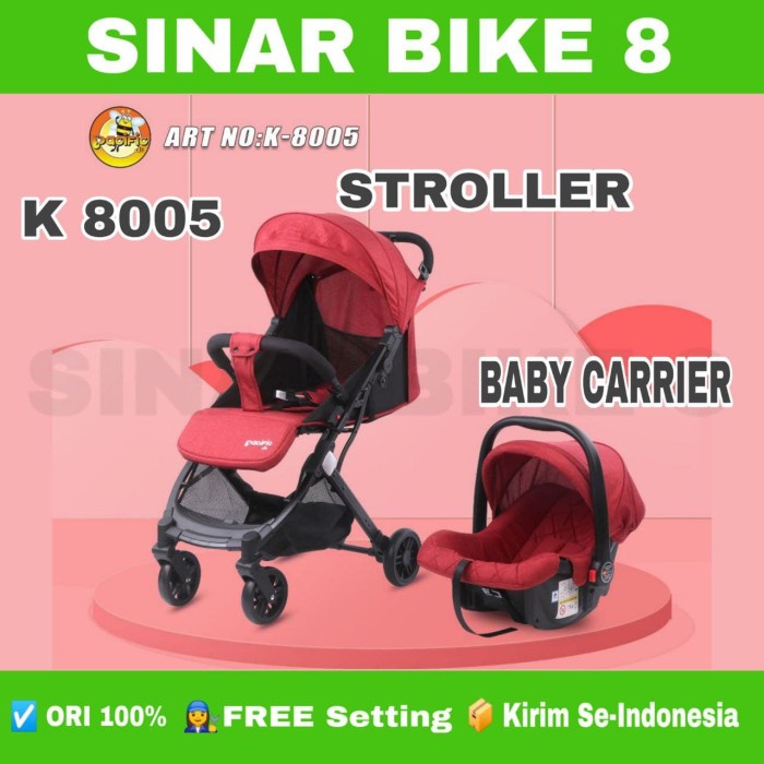 Kereta Dorong Bayi Baby Stroller &amp; Baby Carrier Pacific K8005 3 Posisi Duduk Rebah Tidur