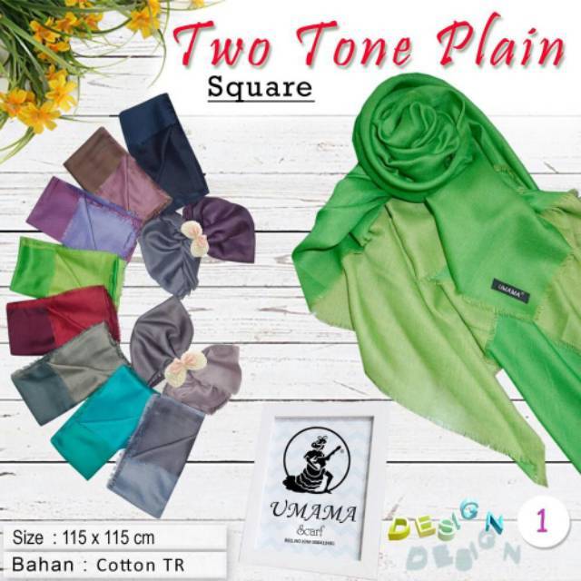 Two Tone Plain Square Umama Scraf Segi Empat Rawis Bolak Balik