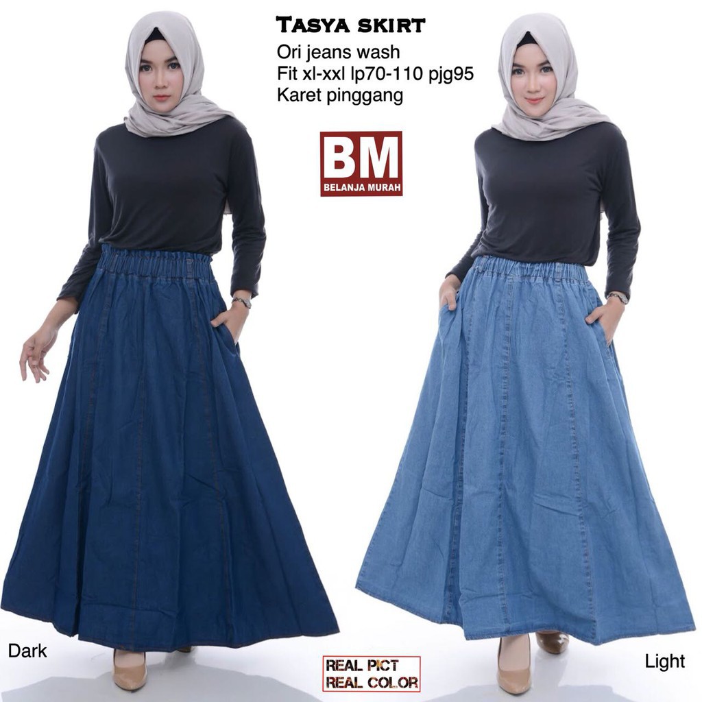 rok pecah tasya skirt bm jeans wash premium murah