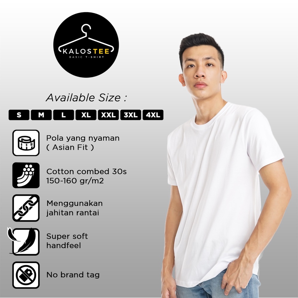 Kaos Polos (Pria & Wanita) Basic 30s 100% Natural Cotton Combed - PUTIH