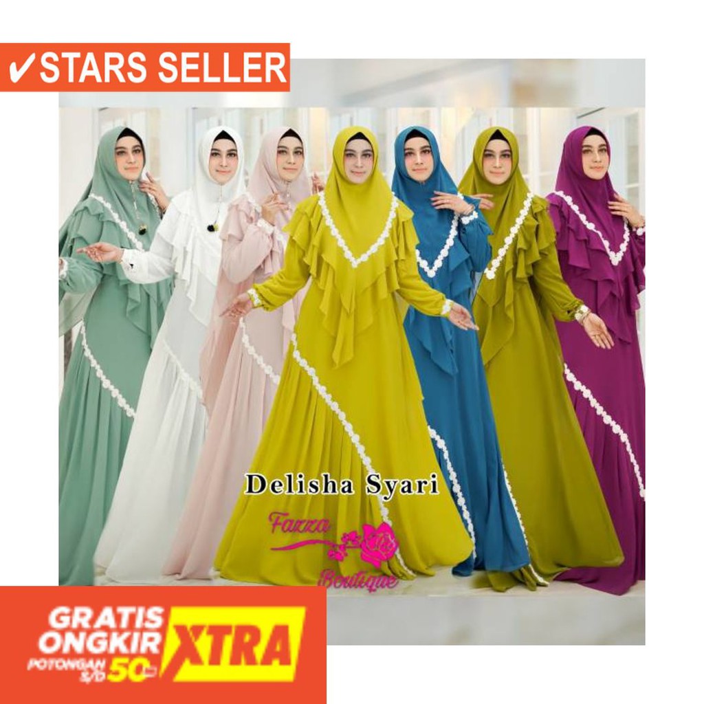 BAJU LEBARAN PAKAIAN MUSLIMAH SYARI BERGO BALOTELI / Gamis/delisha syar'i/by fazza boutique/original