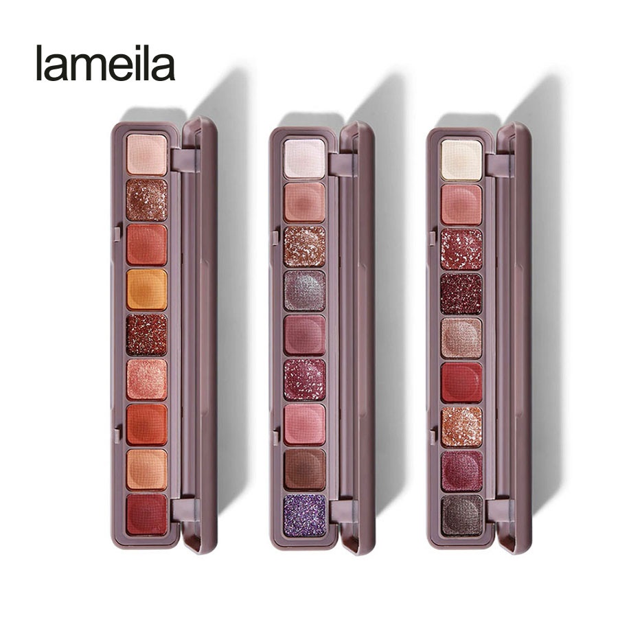 LAMEILA EYESHADOW PALETTE 3 VARIAN 9 WARNA MATTE AND GLITTER KEMASAN UNGU TUA KODE 3600