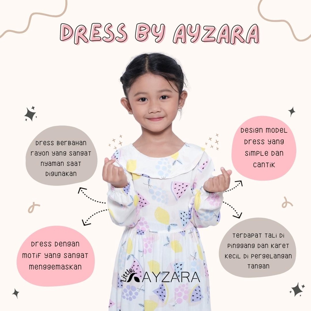 Dress anak perempuan usia 4-10 tahun Ayzara Dress Kids Rayon Premium