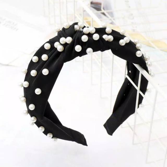 Bando lilit korea hitam mutiara aksesoris rambut modern fashion korean headband