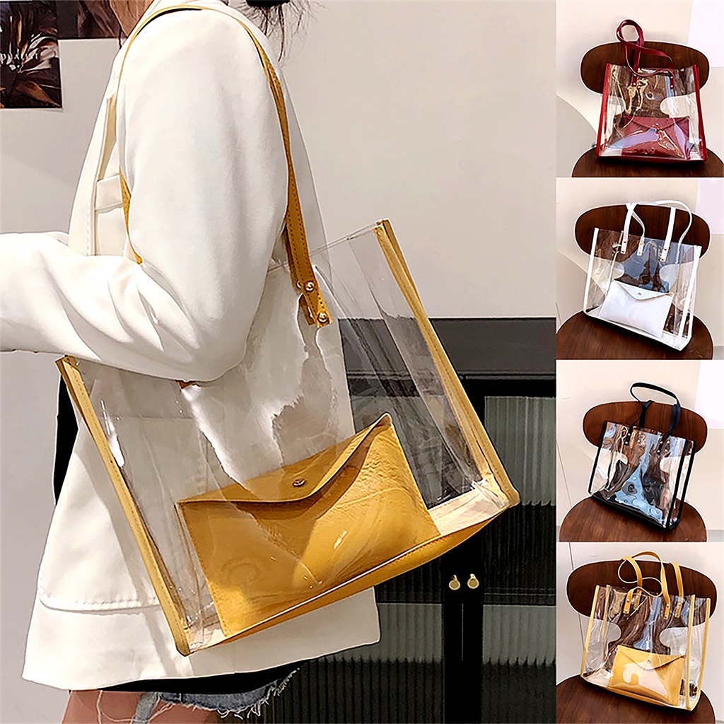 Tas Wanita Import Terbaru Tas Mika Bening Transparan Tas Wanita 2 Pcs/set Tas Tote Bag Kualitas Tinggi Model Cewek Remaja Korea Kekinian