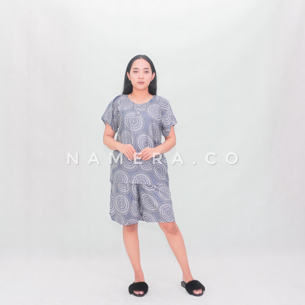 Baju Tidur Wanita Set Piyama Pendek Motif Batik Modern Full Rayon