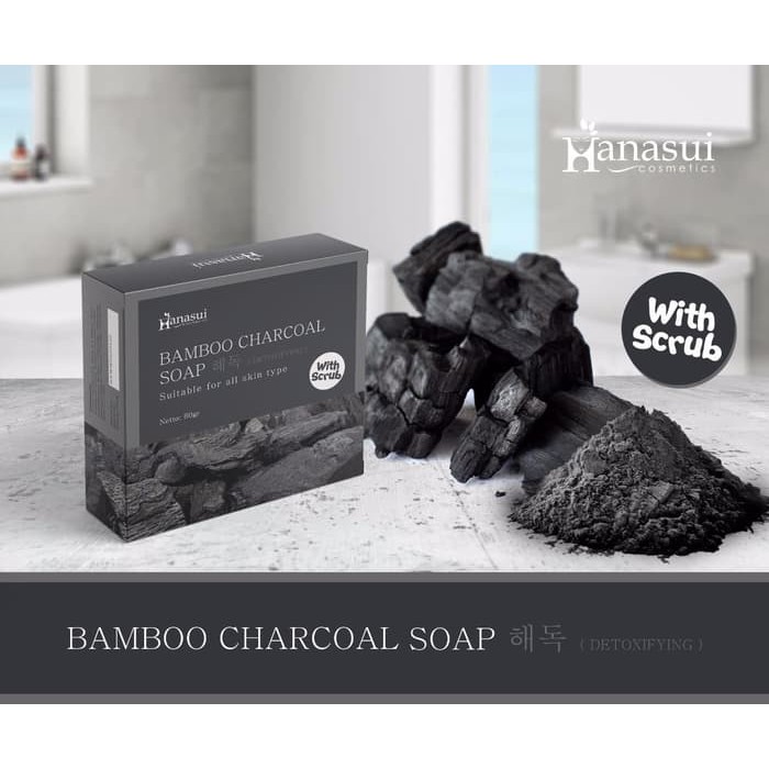 [COD] SABUN PEMUTIH BADAN ALAMI &amp; EFEKTIF UNTUK JERAWAT l Hanasui Bamboo Charcoal Scrub Soap BPOM