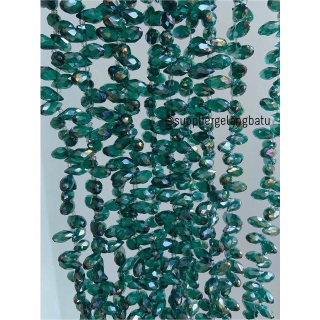 KRISTAL CEKO TETES AIR MATA 6MM hijau TOSCA GREEN QUART LUBANG SAMPING