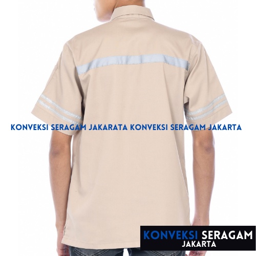 Baju Kemeja Safety K3 Lengan Pendek - Seragam Kerja Atasan Wearpack Werpack Werpak Proyek Tambang Warna Cream Krem Pria Wanita - Konveksi Seragam Jakarta