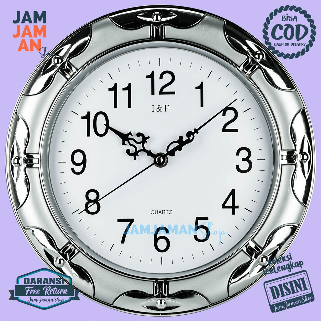 Jam Dinding Quartz Hiasan Kamar Wanita Step Movement I&F 8845 Murah Hijau Silver Gold Biru Bagus