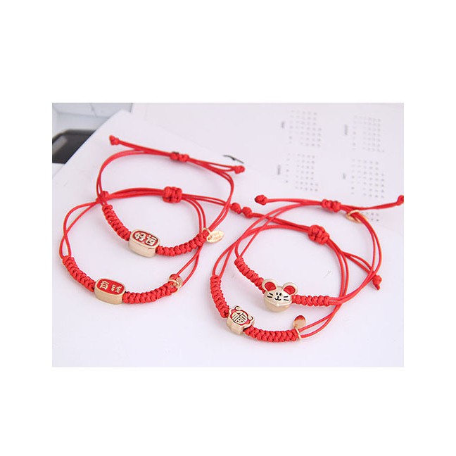 LRC Gelang Tangan Fashion Red Auspicious Rat Knitting Red Rope Blessing Rat Bracelet A60502