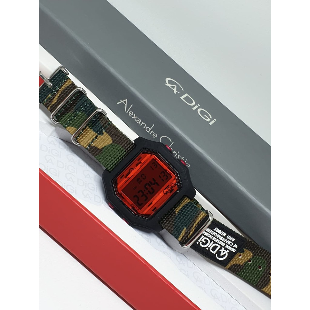 JAM TANGAN WANITA ORIGINAL DIGITAL ALEXANDRE CHRISTIE TALI KANVAS DAN TALI RUBBER