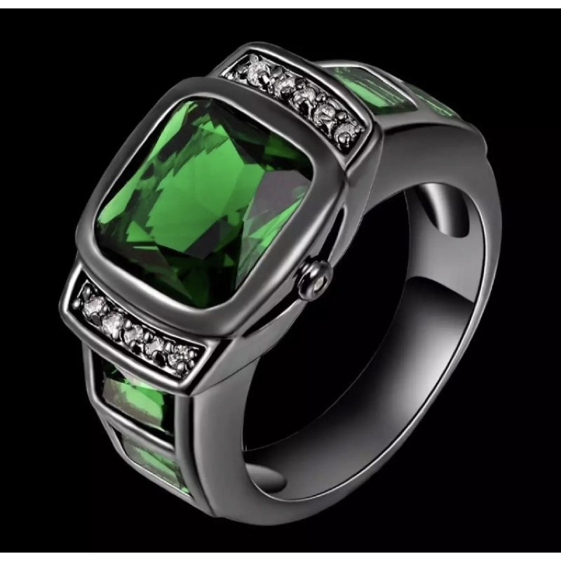 Cincin Emerald Zamrud Stone Elegan Mewah Minimalis Modern Black Platted Hijau Jamrud