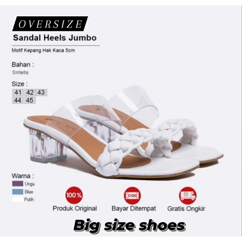 WOMAN BIG SIZE Shoes Kepang Wanita Oversize 41.45 White Original Heels Kaca Pesta Pernikahan Mewah Size Ukuran Besar JUMBO