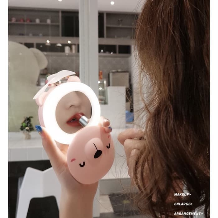 CERMIN LED MINI FAN Karakter 3IN1 Kipas angin Portable Beauty Mirror - Biru