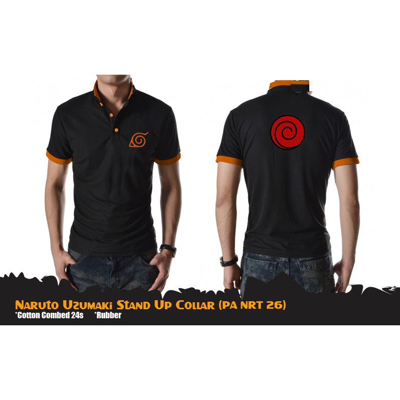 KAOS POLO ANIME - NARUTO UZUMAKI STAND UP COLLAR (HITAM ORANGE) - PA NRT 26