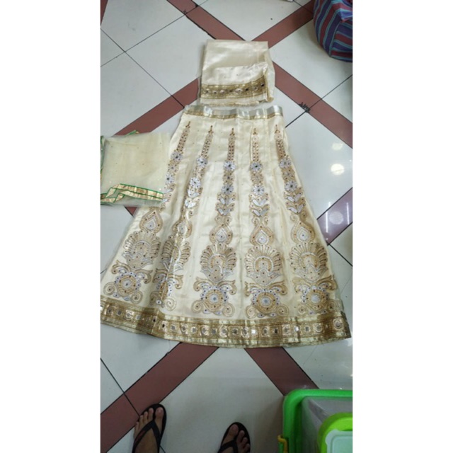 Baju stelan rok india jodha akhbar joda akbar murah mekar mewah nikah emas gold biru krem cream