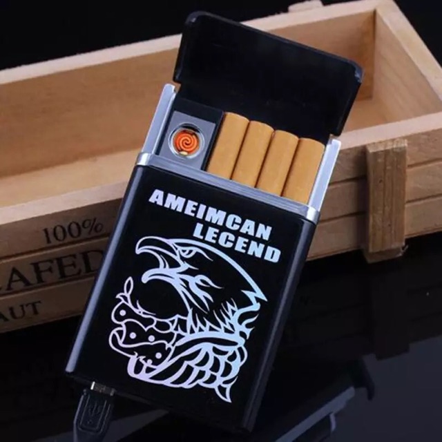 Kotak Case Listrik USB Lighter Tahan Angin Flameless