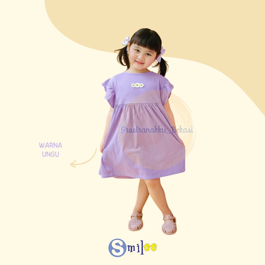 Dress Anak Smilee Flower  Warna Ungu Size 1-5Tahun