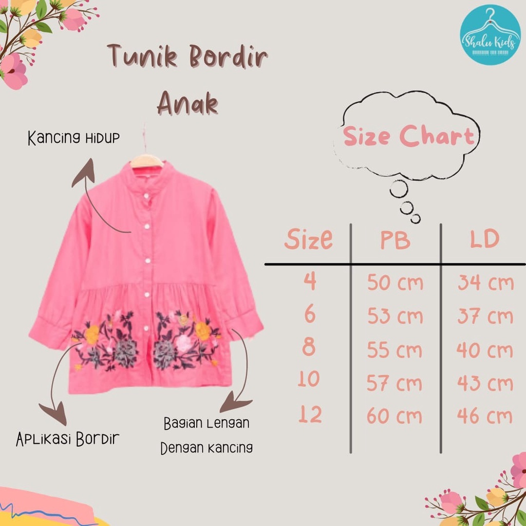 KEMEJA ANAK PEREMPUAN BORDIR 4-12 TAHUN