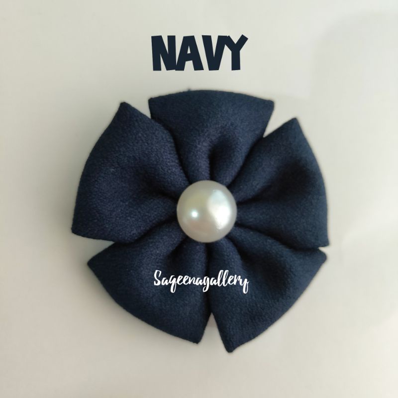 BROS BUNGA MUTIARA BROSS JILBAB MURAH MEWAH BROOCH HIJAB KAIN / SOUVENIR MURAH-Navy