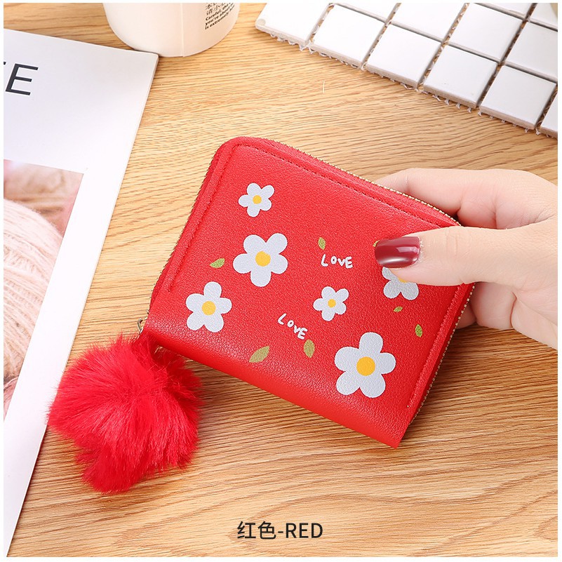 GO! DL382 Dompet Wanita Kecil Motif Bunga Daisy Dompet Kecil Wanita import gantungan bulu cod