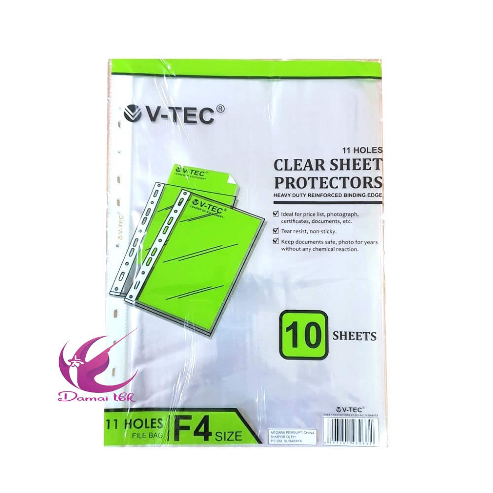 

Sheet Protector Plastik V-Tec F4/Folio 11 lubang File Bag isi 10 Lembar