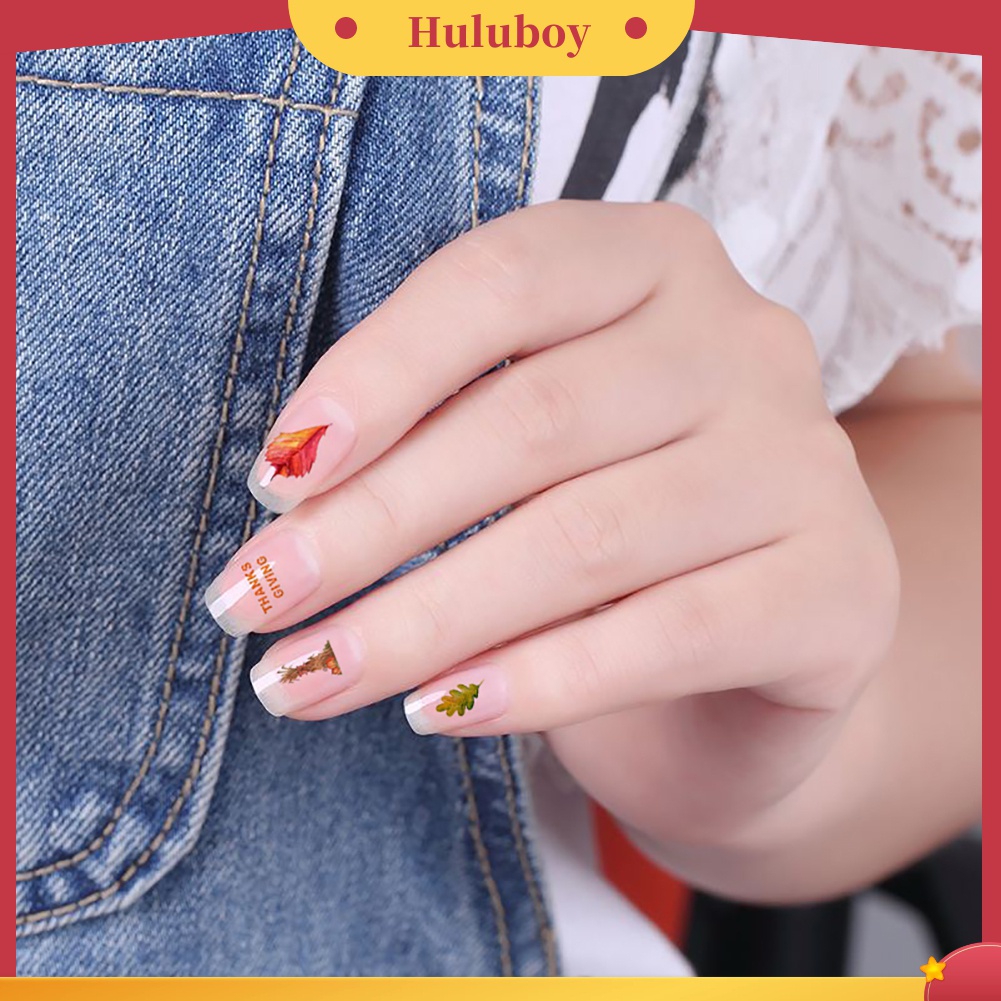 Huluboy Huluboy♡ 12 Lembar Stiker Kuku Motif Labu Maple Untuk Dekorasi Nail Art DIY