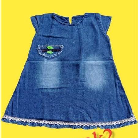 Dress anak 1 2 tahun cewek perempuan Dress jeans renda murah terbaru