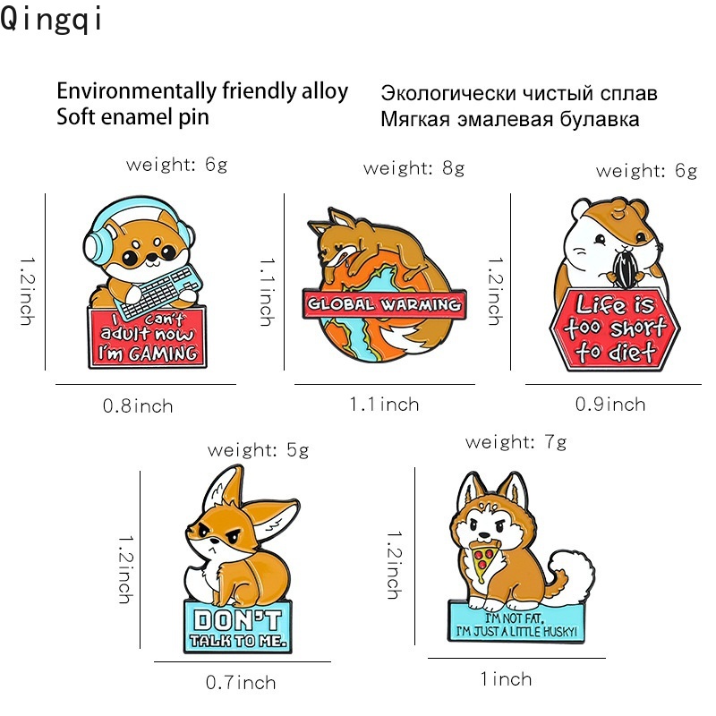 Bros Pin Enamel Desain Hewan Hamster Shiba Inu Rubah Warna Oranye Untuk Anak