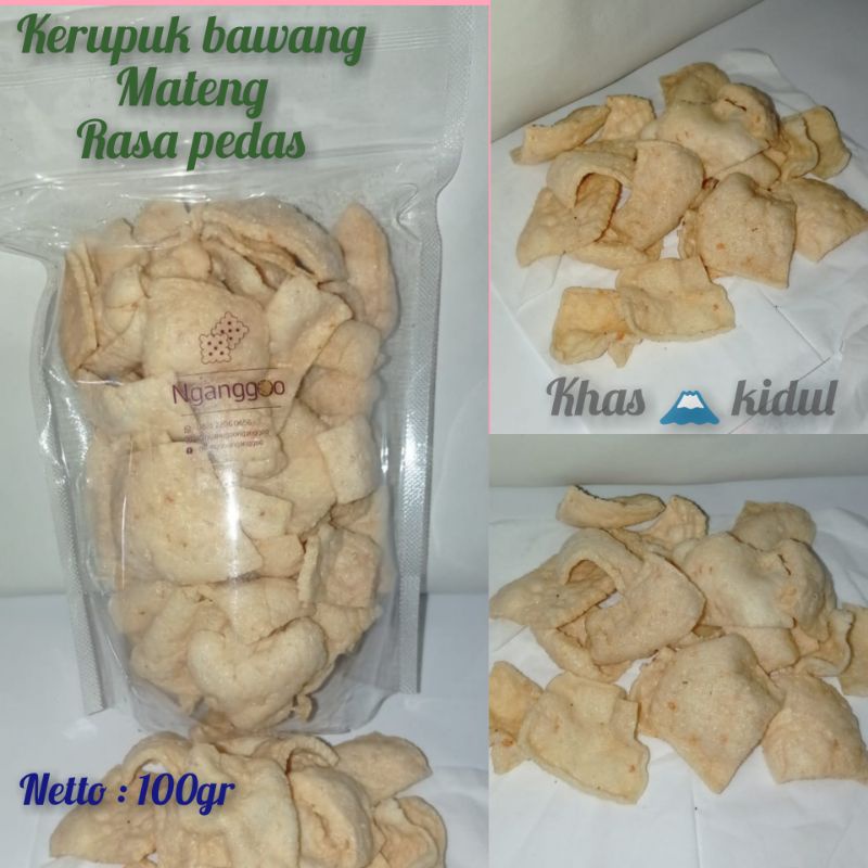 

kerupuk bawang pedas Mateng khas gunung kidul ukuran 100 gram