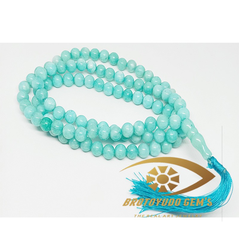 Tasbih Batu AQUAMARINE 99 BUTIR 8 MM 100% NATURAL