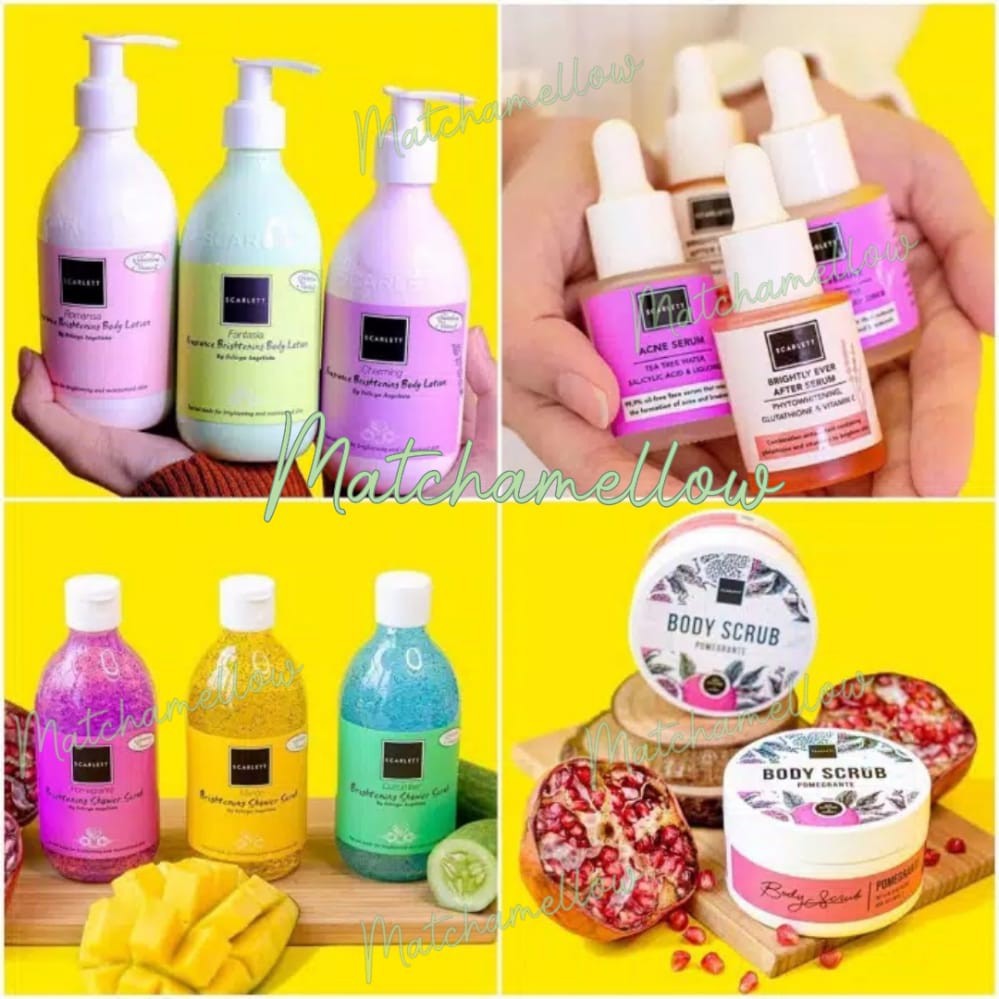 SCARLETT WHITENING Paket Skincare Body Lotion Shower Body Scrub Serum Acne Facial Wash Cream Scarlet