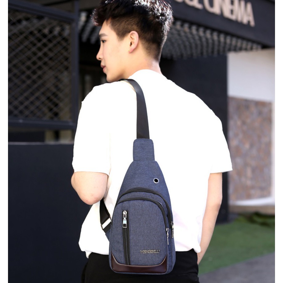 Tas Selempang WATERPROOF 501 Kanvas Men Sling Back Cowo Messanger Korea Fashion Shoulder Bag
