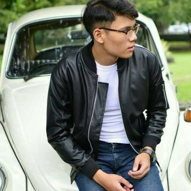 Jacket Bomber Kulit Hitam / Bomber Leather Black Premium
