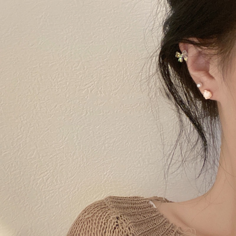 Butterfly Set Anting Stud Desain Kupu-Kupu Hati Pita Bintang Aksen Mutiara Untuk Wanita