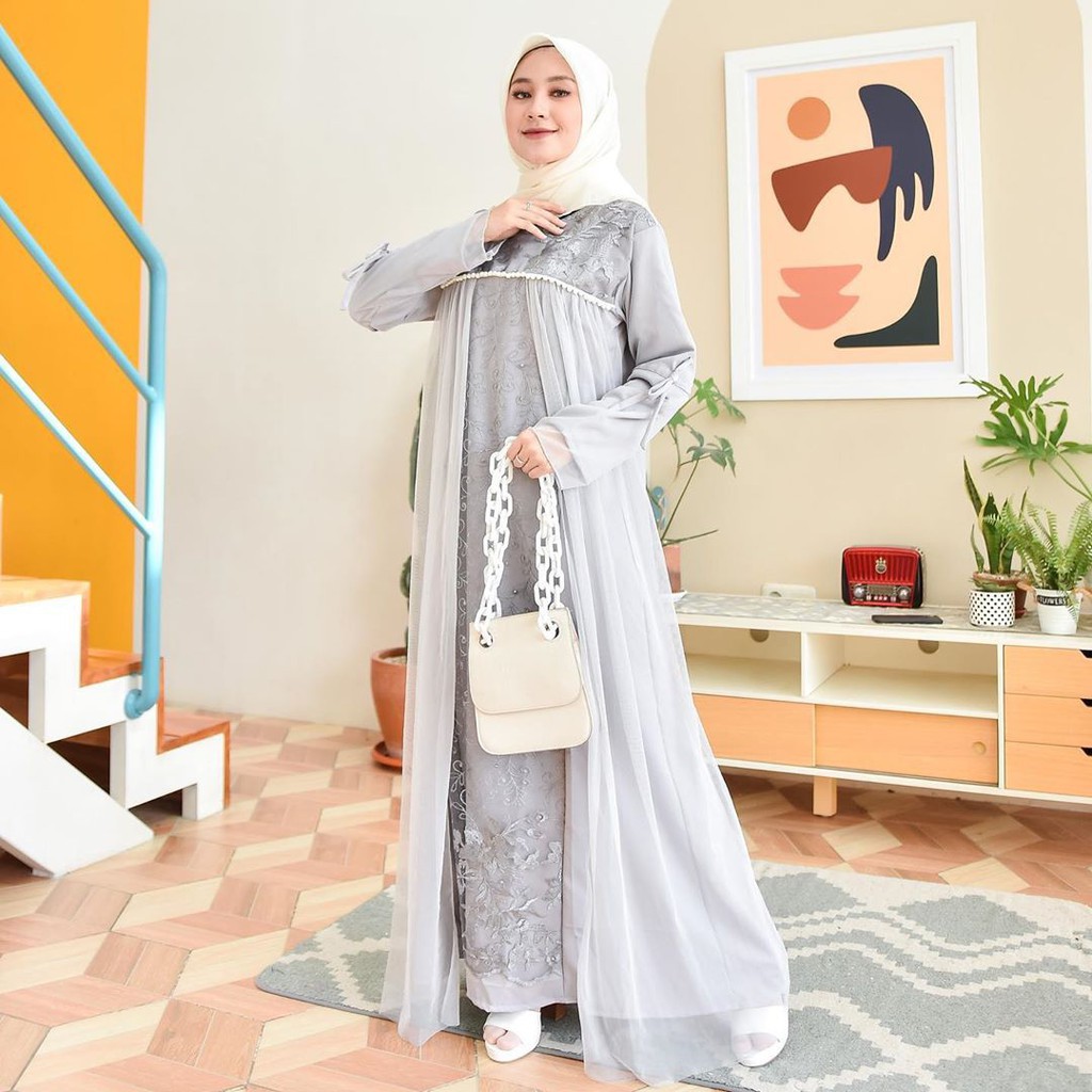 QUEEN DRESS BRUKAT / Baju gamis wanita BROKAT mix Tile / Busana pesta cewek Maxi TUTU mutiara 0019